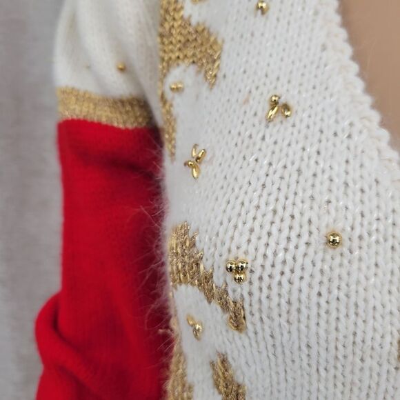 Dana Scott Vintage Red White and Gold Holiday Sweater with Angora Women's Medium - Picture 3 of 11